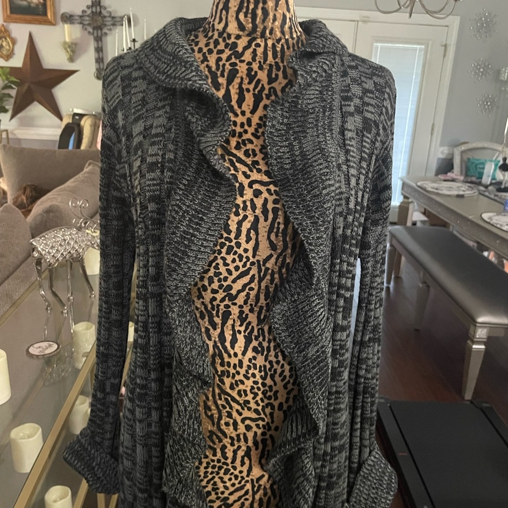 Brittany Black Charcoal Ruffle Cardigan